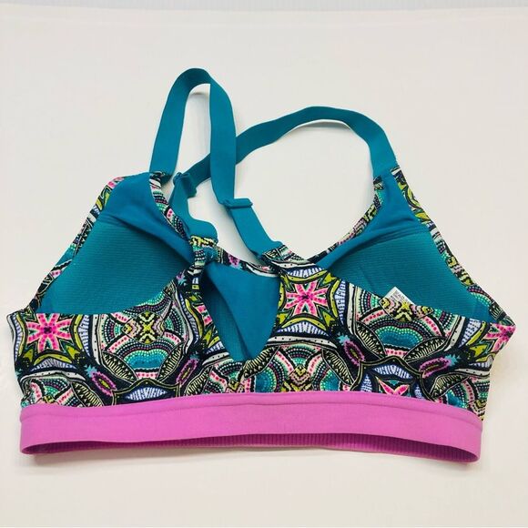 Victoria’s Secret VSX Sport Bra Teal Pink Geometric Print Crossback Size‎ 32B - Picture 6 of 8
